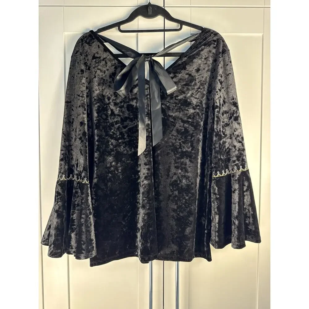 ADIVA Womens Crushed Velvet Boho Top XL Black - Picture 4 of 6